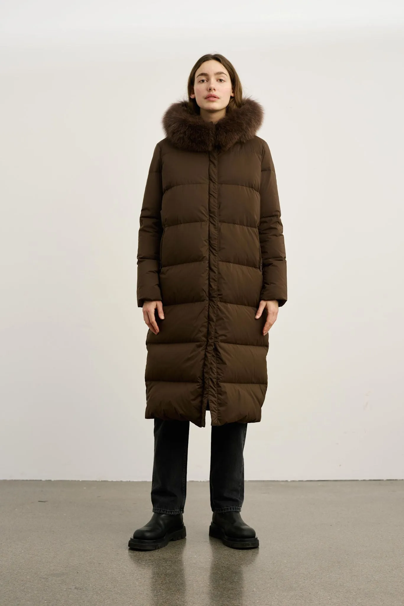 ALVA DOWN COAT - DARK BROWN