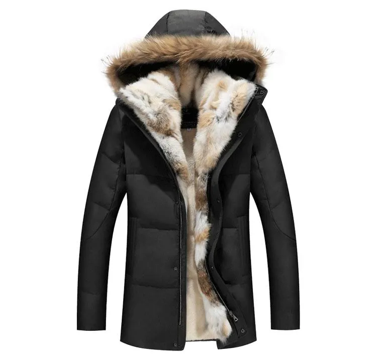 Angelo Ricci™ Detachable Fur Collar Real Rabbit Thick Coat