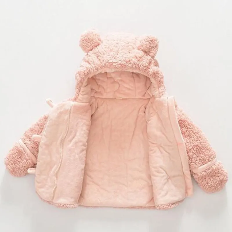 Bear Design Plush Toggle Coat