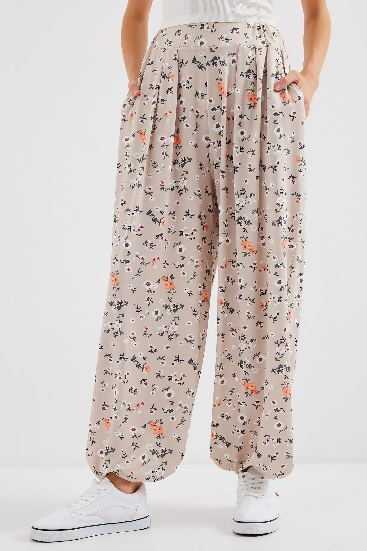 BGD Women Patterned Harem Pants - Cream - Avondale