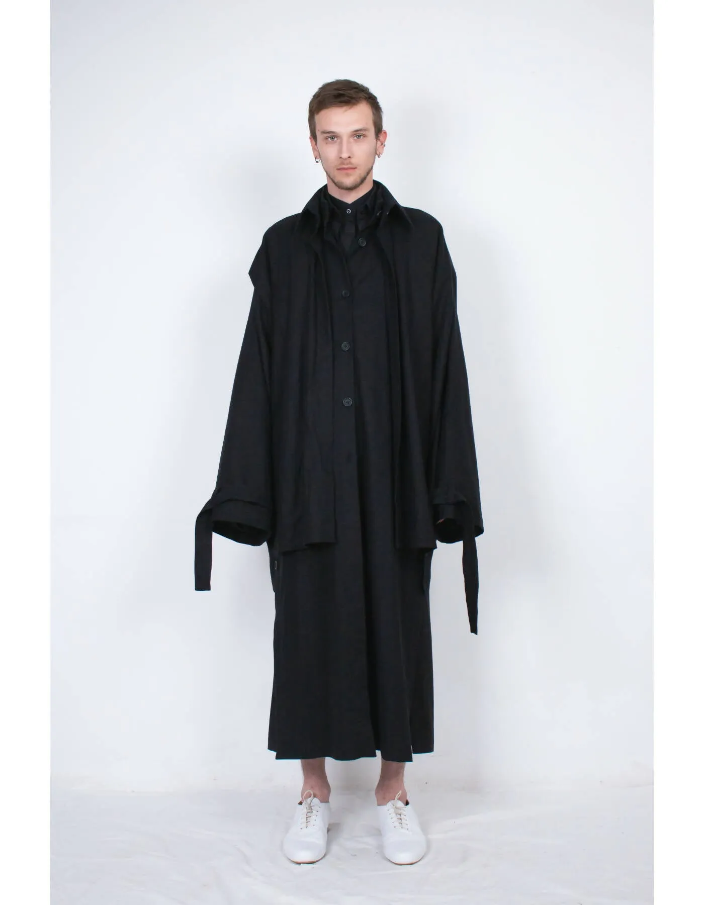 Black Layered Flax Coat