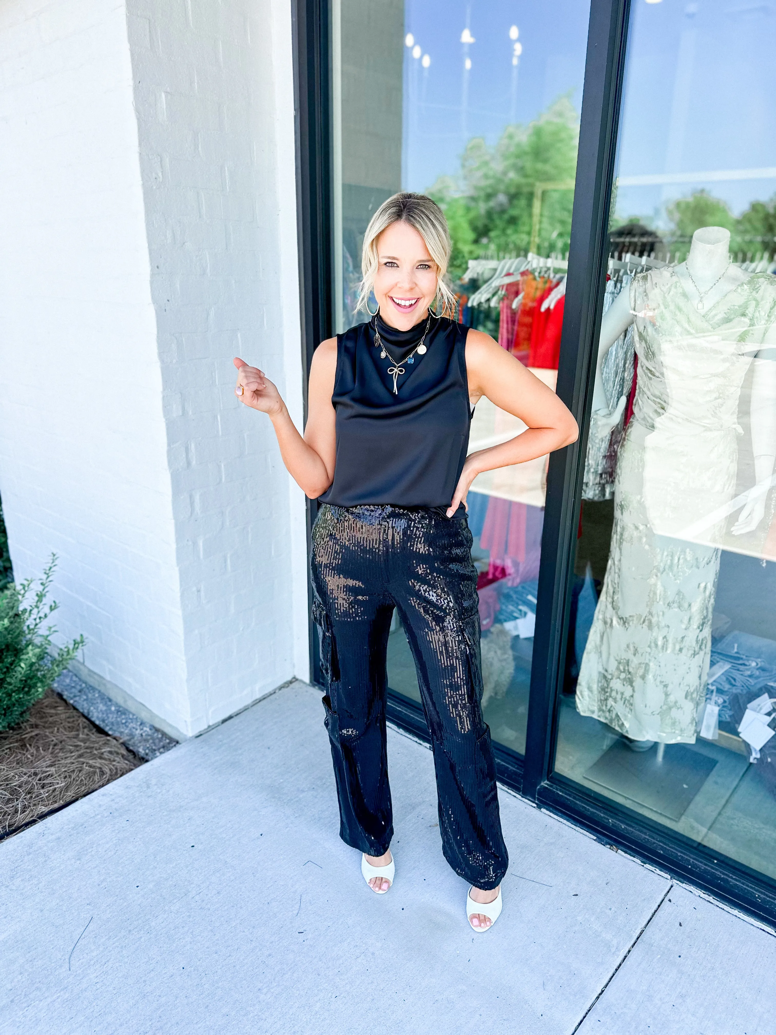 Black Sequin Cargo Pant