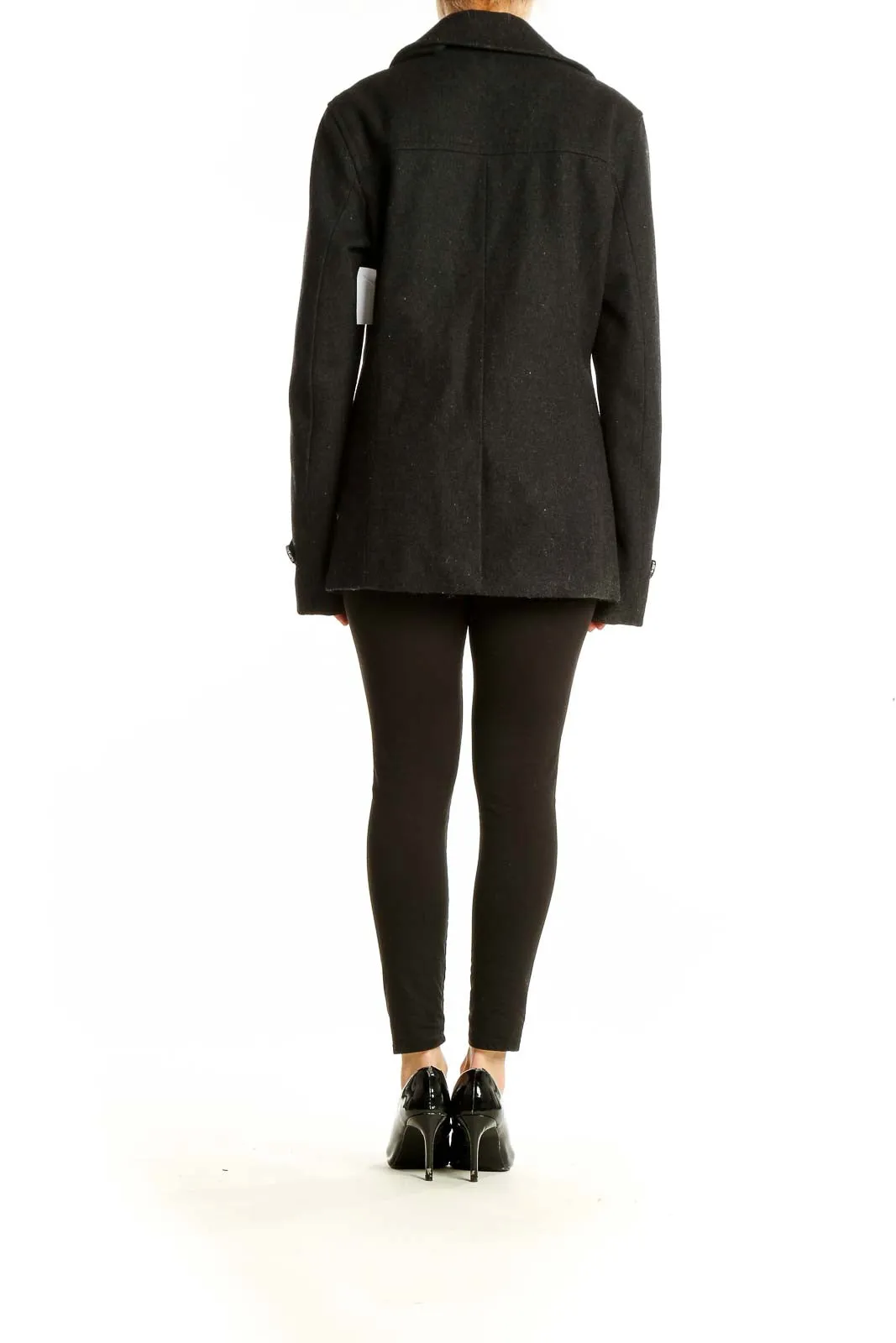 Black Wool-Blend Double-Breasted Peacoat
