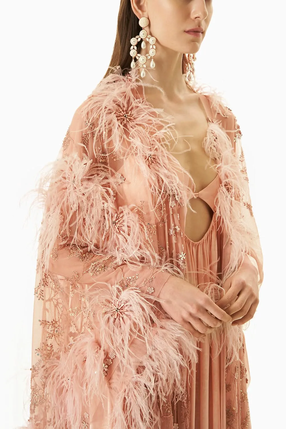 Blush Slick Dress With Cape