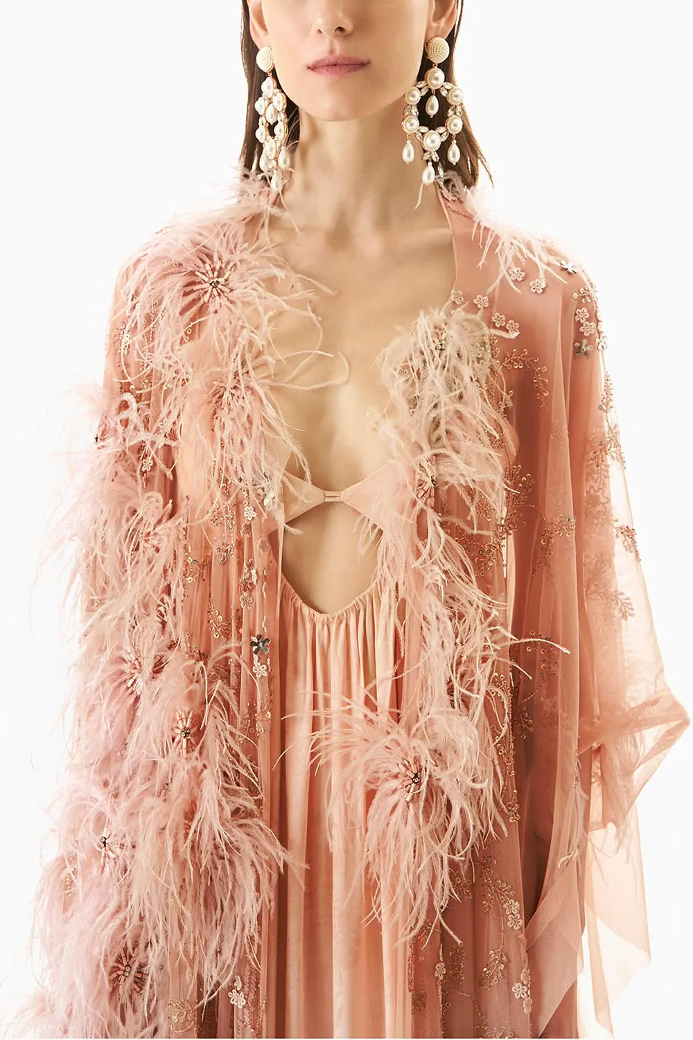 Blush Slick Dress With Cape