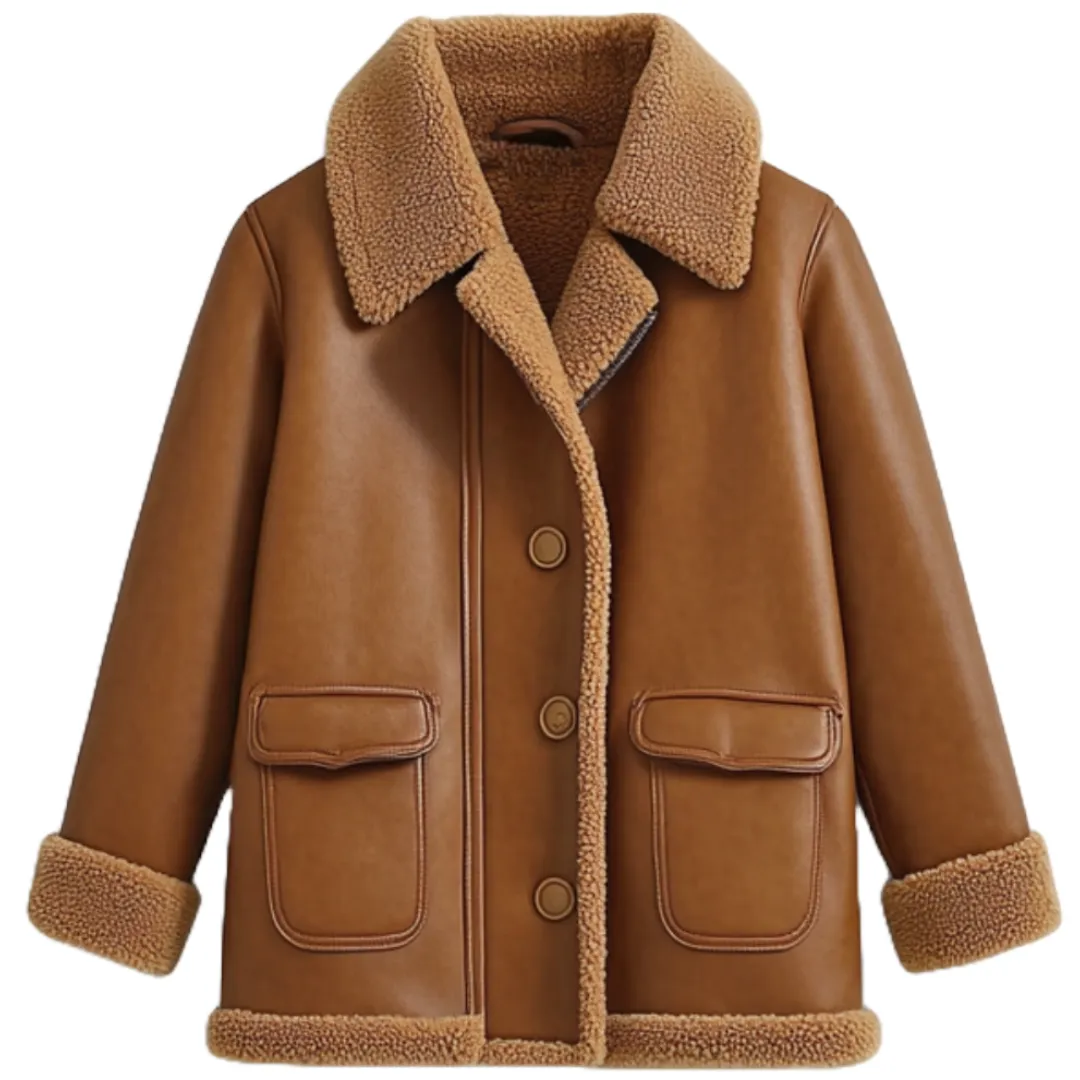 Brown Sherpa-Lined Leather Coat - Cosy Winter Fashion | El Zoro