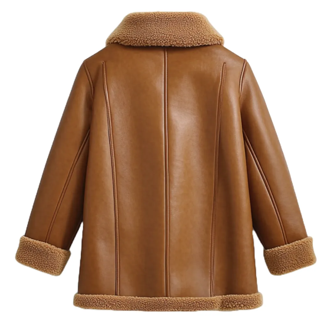Brown Sherpa-Lined Leather Coat - Cosy Winter Fashion | El Zoro