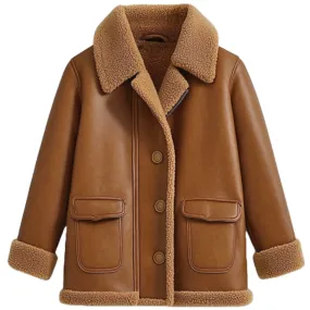 Brown Sherpa-Lined Leather Coat - Cosy Winter Fashion | El Zoro