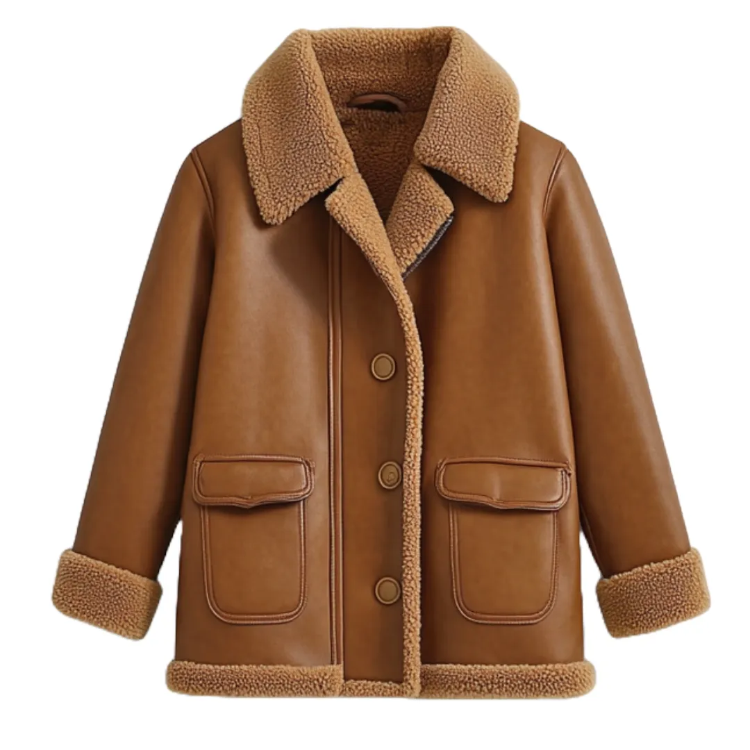 Brown Sherpa-Lined Leather Coat - Cosy Winter Fashion | El Zoro