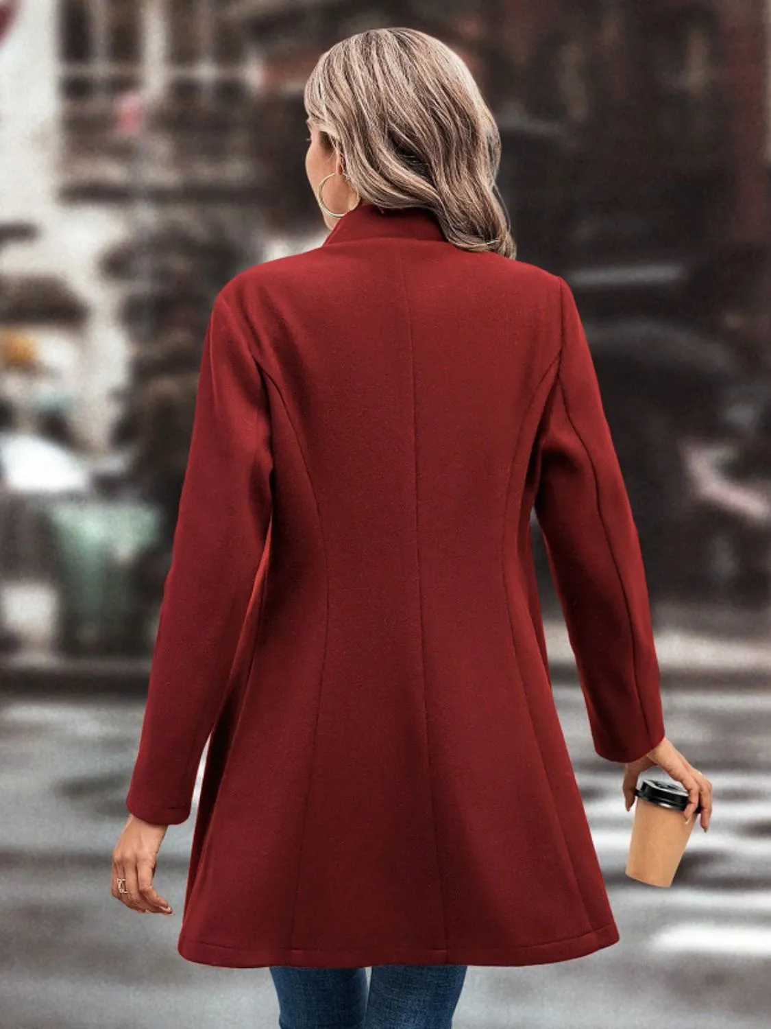 Button-Up Long Sleeve Coat with Collared Neck