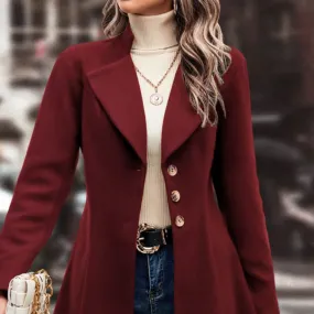 Button-Up Long Sleeve Coat with Collared Neck