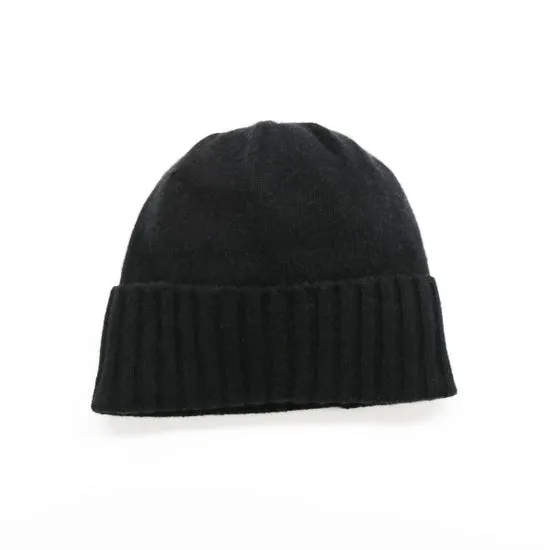 CASHMERE HAT WITH RIBBED WIDE CUFF