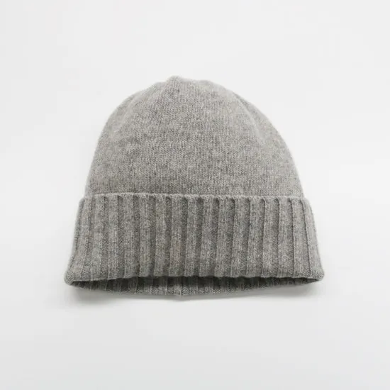 CASHMERE HAT WITH RIBBED WIDE CUFF