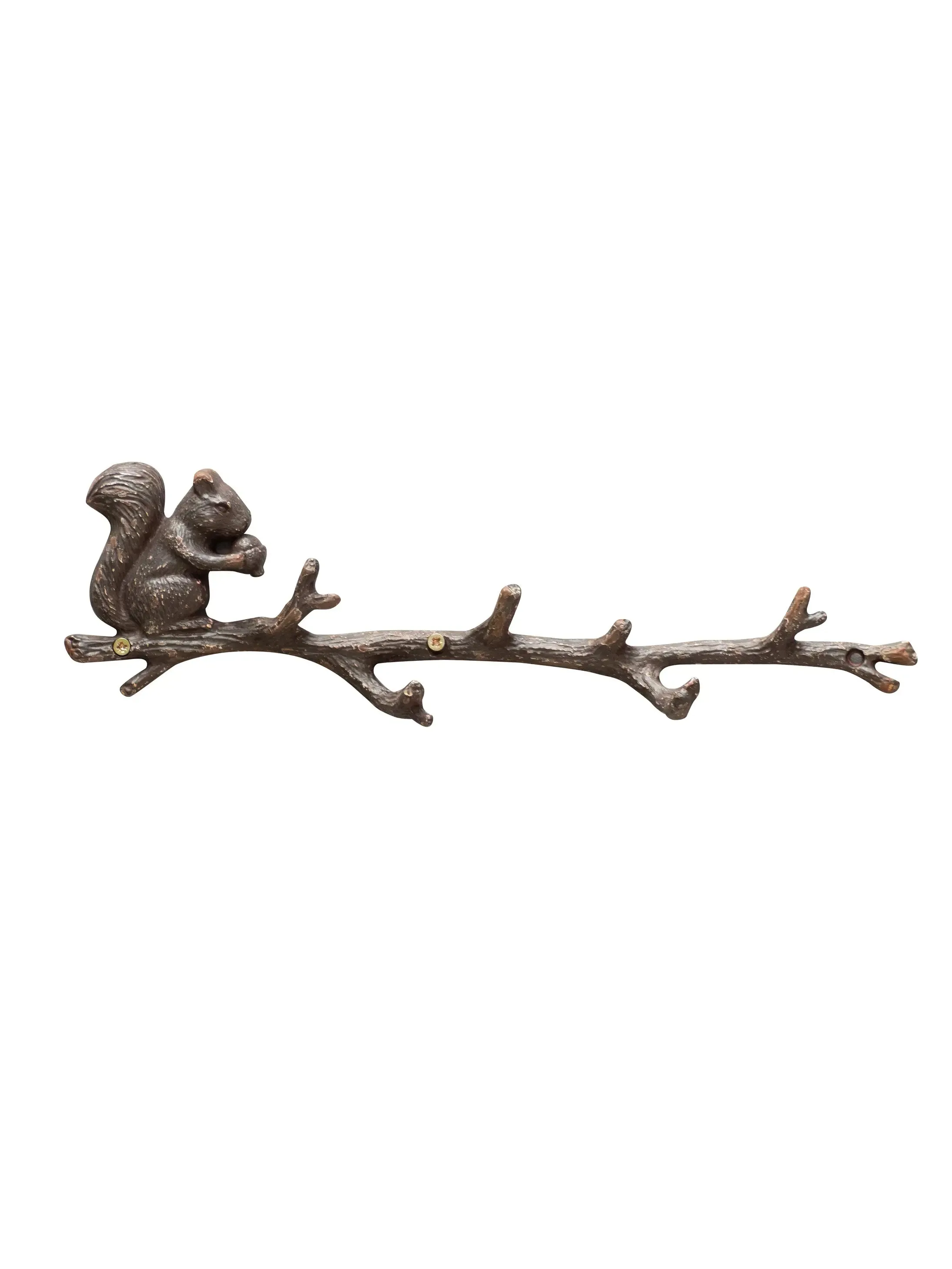 Coat rack with squirrel on branch
