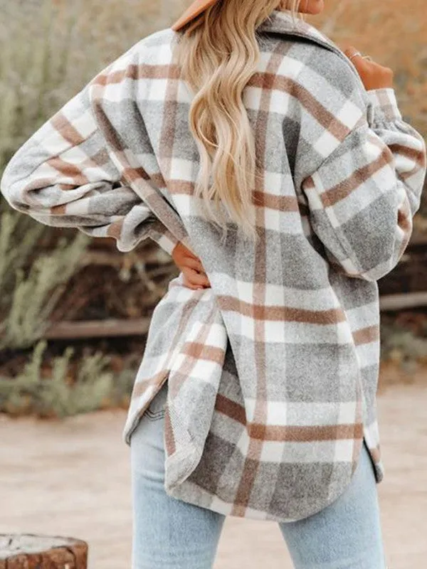 Cool Autumn Days Light Grey Flannel Plaid Shacket
