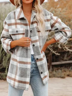 Cool Autumn Days Light Grey Flannel Plaid Shacket