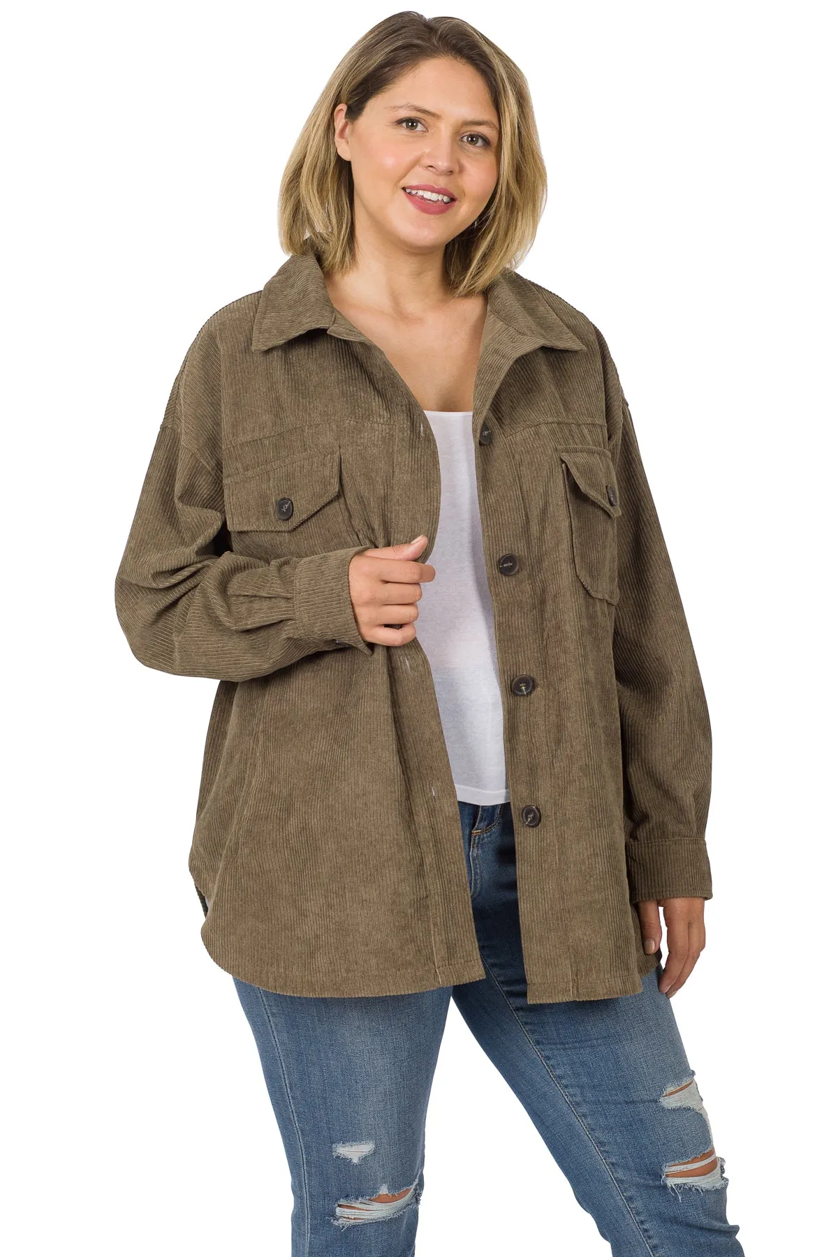 Corduroy Shacket   Curvy | Mocha