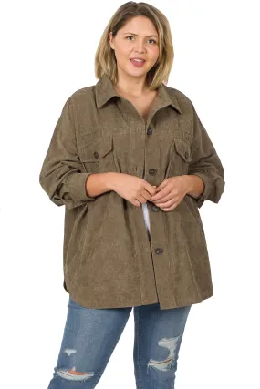 Corduroy Shacket   Curvy | Mocha