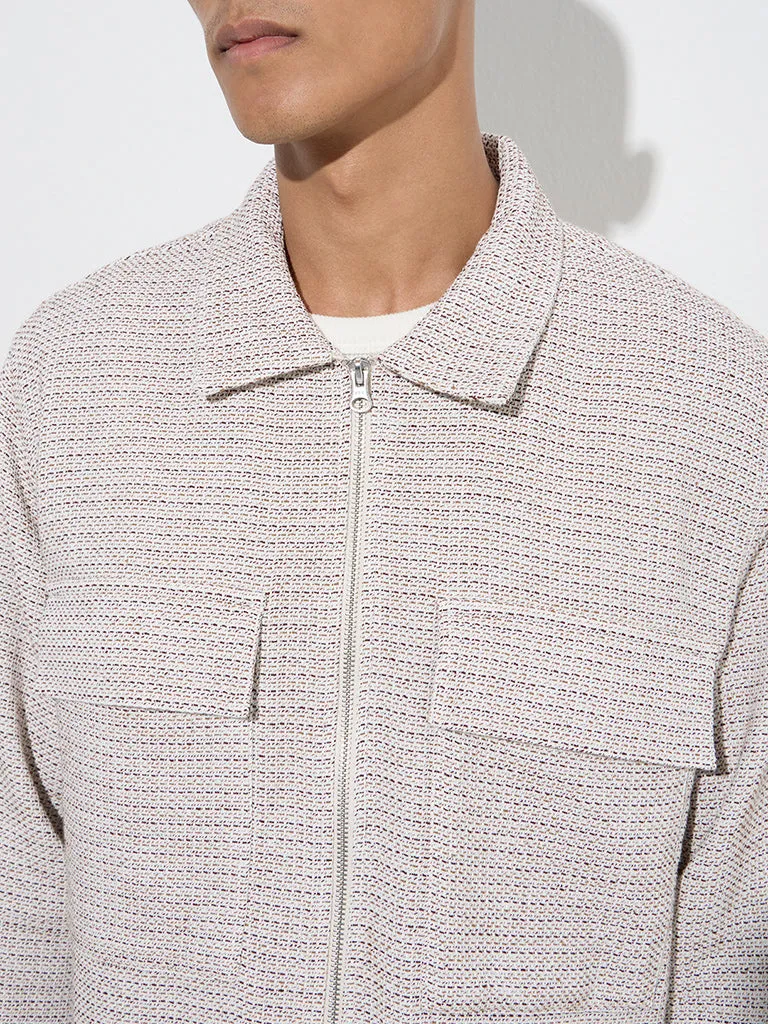 ETA Grey Knit-Textured Relaxed-Fit Cotton-Blend Shacket