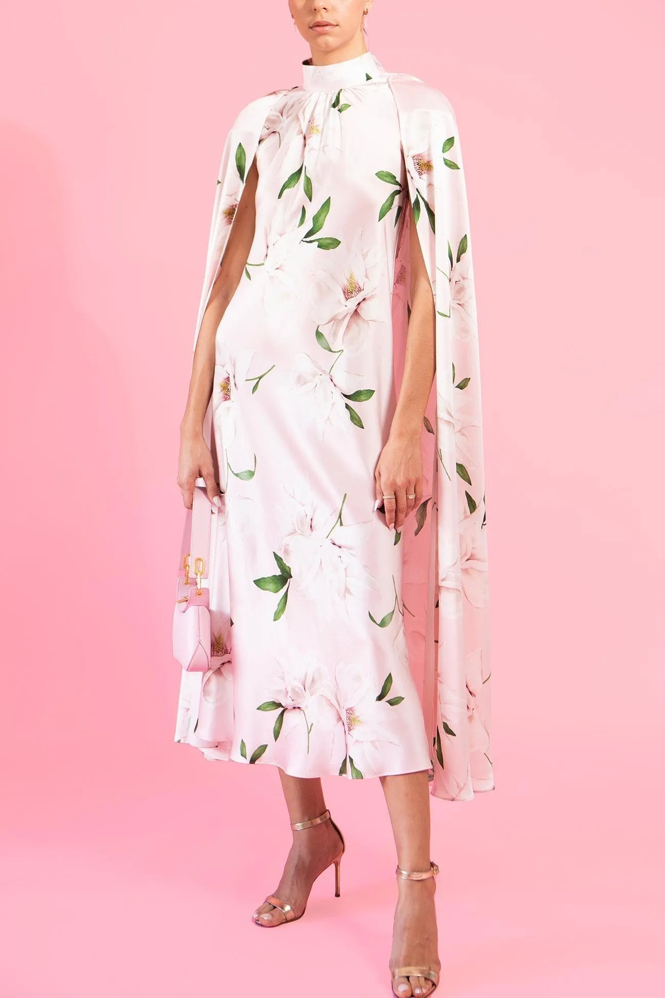 Floral Printed Cape Dress