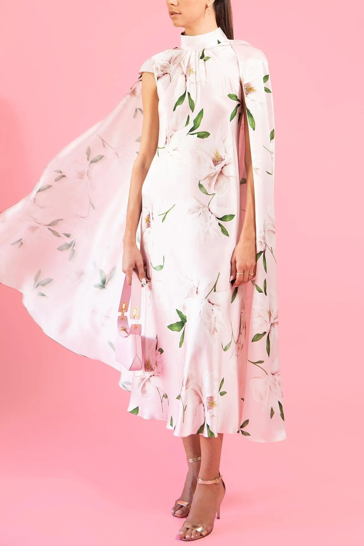 Floral Printed Cape Dress