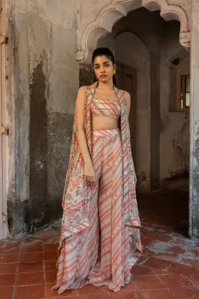 Floral Printed Hand Embroidered Cape Set