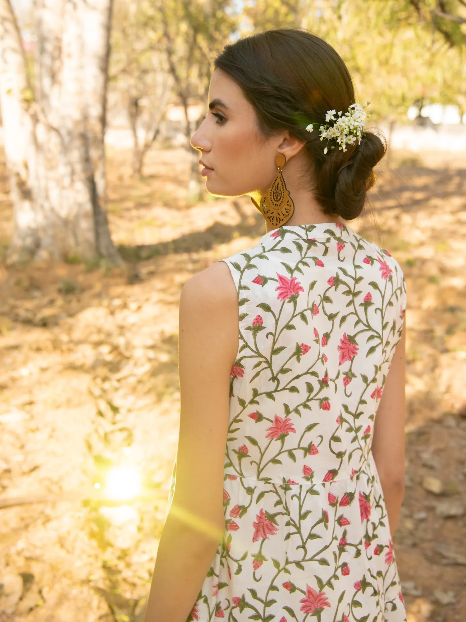 Garden Cape Dress- Multicolor Hand Block Printed Cotton Cape Dress with Inner
