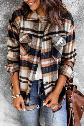 Geometric Plaid Print Pocketed Shacket