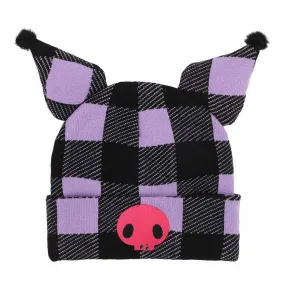 Kuromi Knit Purple Plaid Beanie