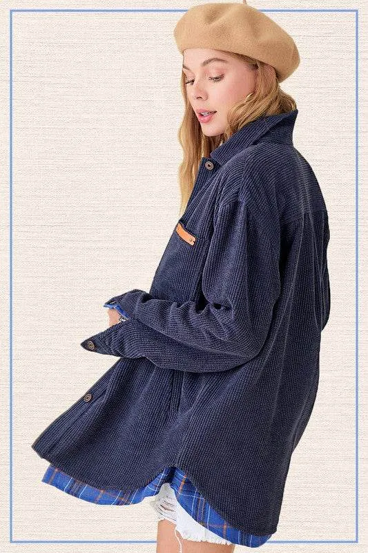La Miel Madera Collared Neck Long Sleeves Button Up Shacket
