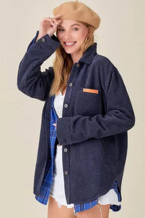 La Miel Madera Collared Neck Long Sleeves Button Up Shacket