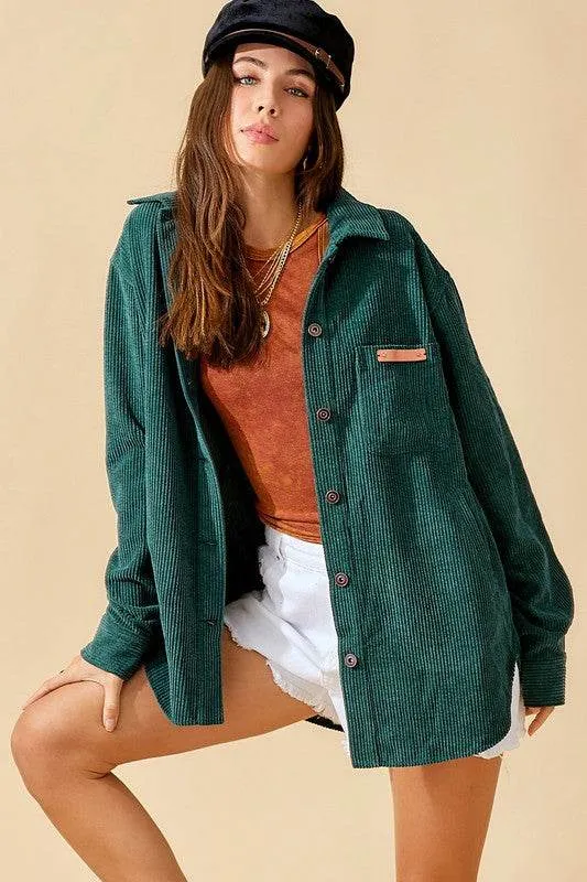 La Miel Madera Collared Neck Long Sleeves Button Up Shacket