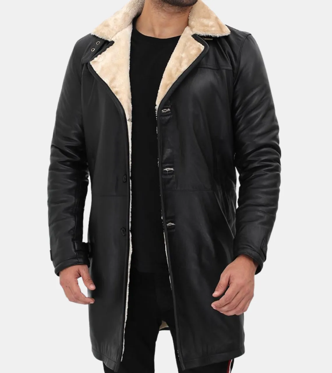 Leander Men's Black Shearling Leather Coat