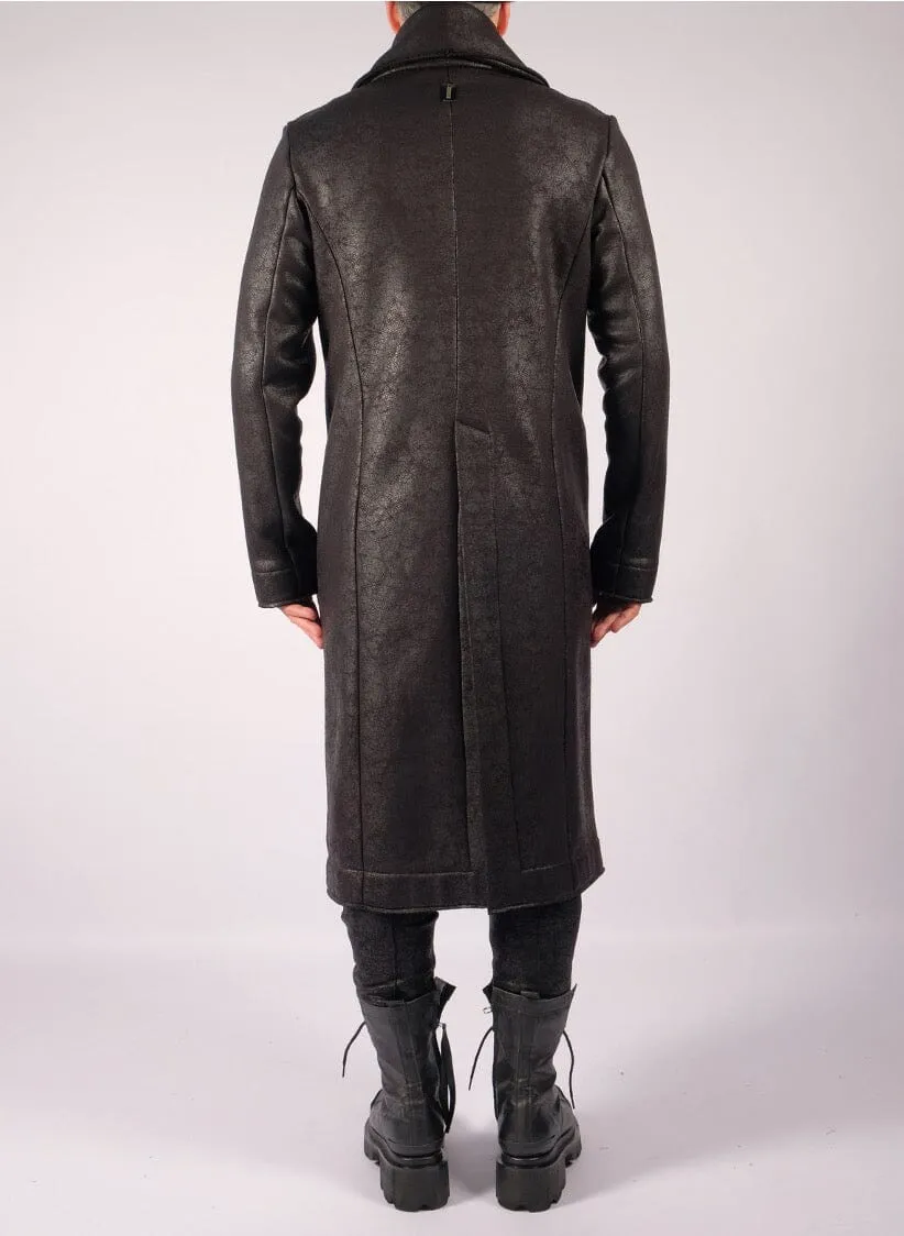 Leather Effect Double Breasted Coat
