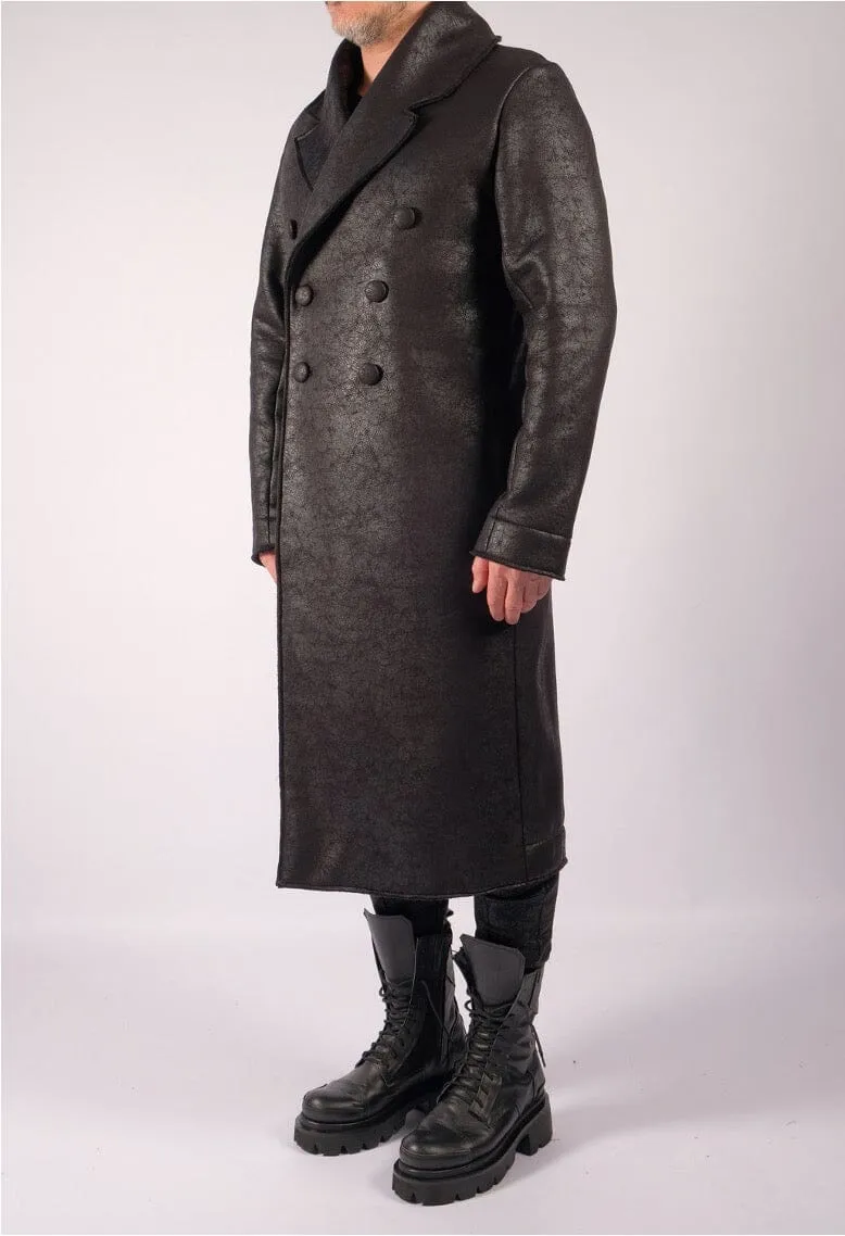 Leather Effect Double Breasted Coat