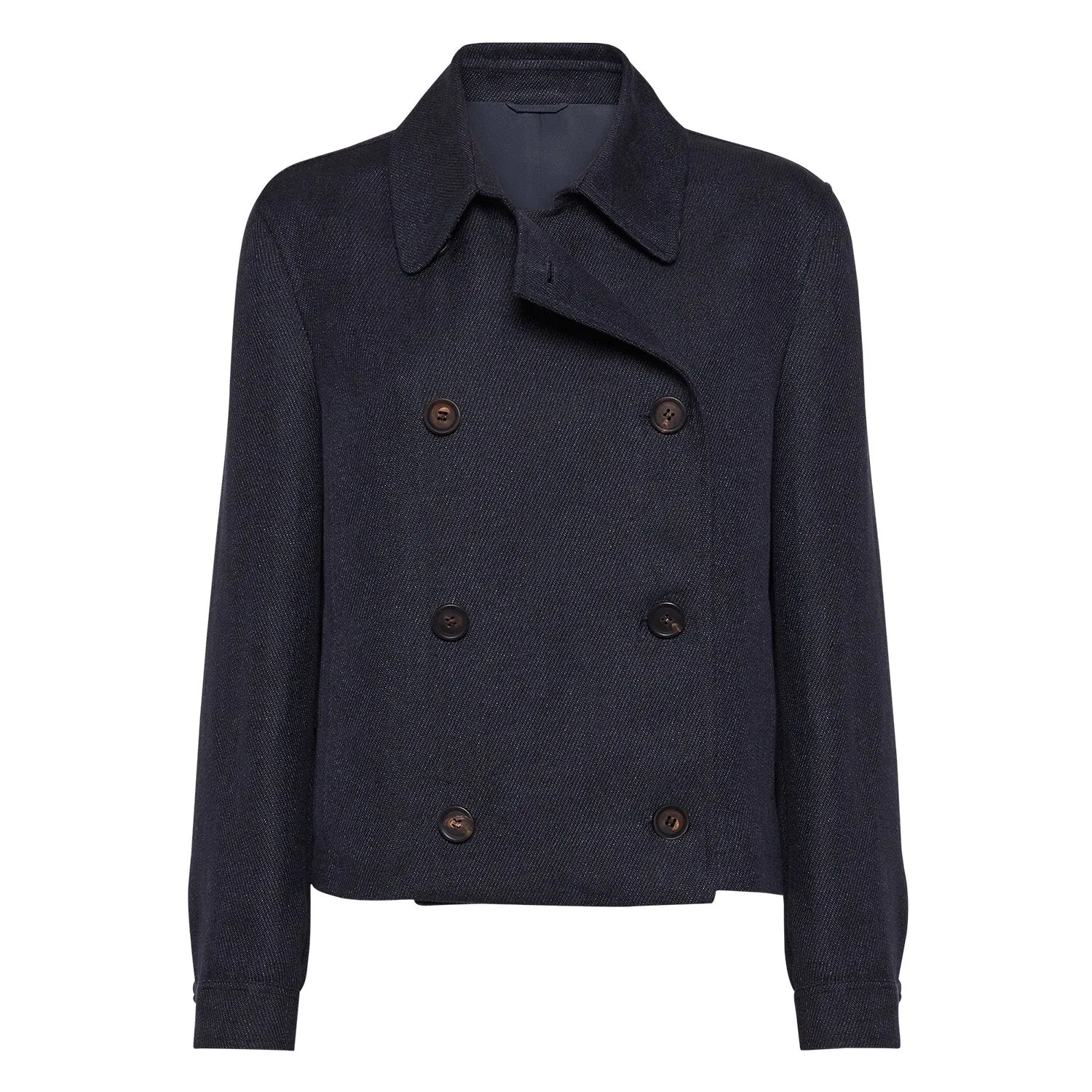 LINEN CROPPED PEACOAT WITH MONILI DETAIL