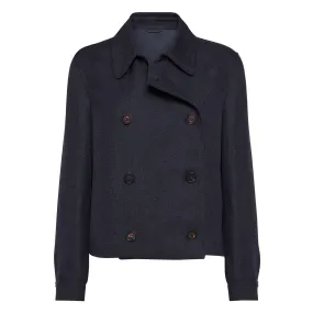 LINEN CROPPED PEACOAT WITH MONILI DETAIL