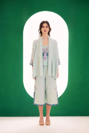 Mint Embroidered Dreamer Cape, Spaghetti And Culotte Set