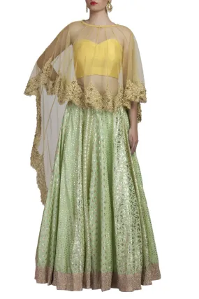 Mint Green Chanderi Lehenga and Cape Set