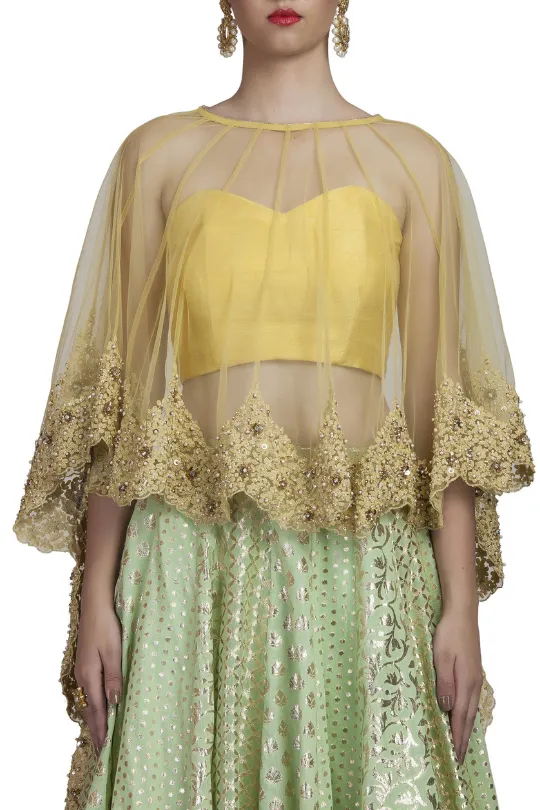 Mint Green Chanderi Lehenga and Cape Set