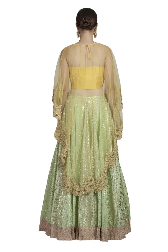 Mint Green Chanderi Lehenga and Cape Set
