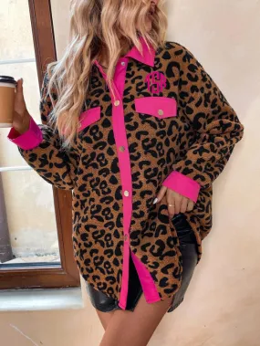 Monogrammed Leopard Contrast Trim Coat