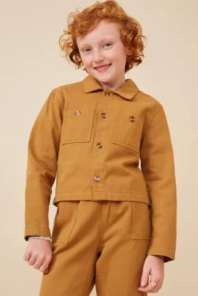 Mustard Button Up Chest Pocket Twill Shacket