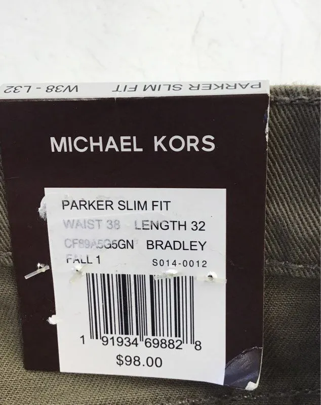 NWT Michael Kors Men's Olive Green Parker Slim Fit Chino Pants - Size 38/32