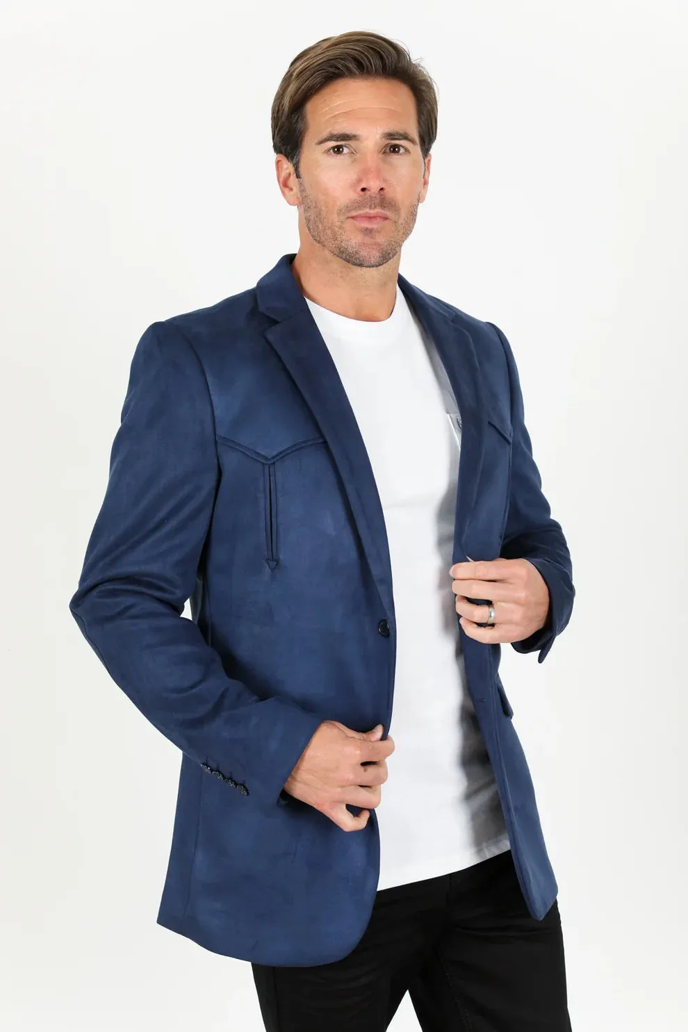 Platini Men's Solid Suede Blazer - Navy