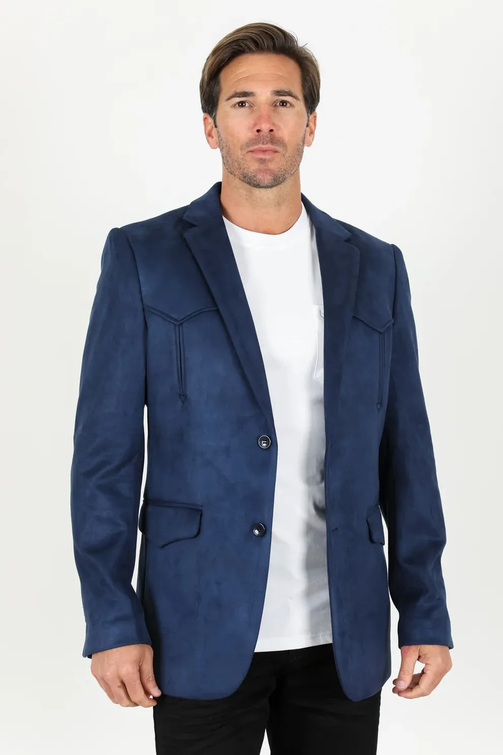 Platini Men's Solid Suede Blazer - Navy
