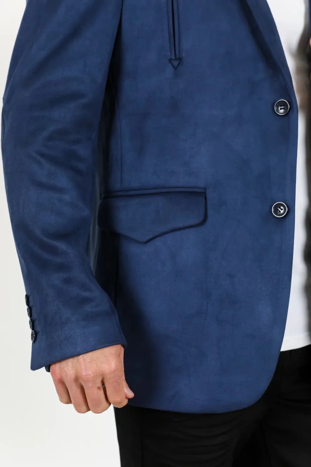 Platini Men's Solid Suede Blazer - Navy