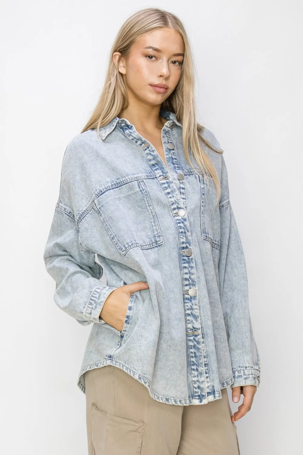 Ronni Button Up Long Sleeve Denim Shacket