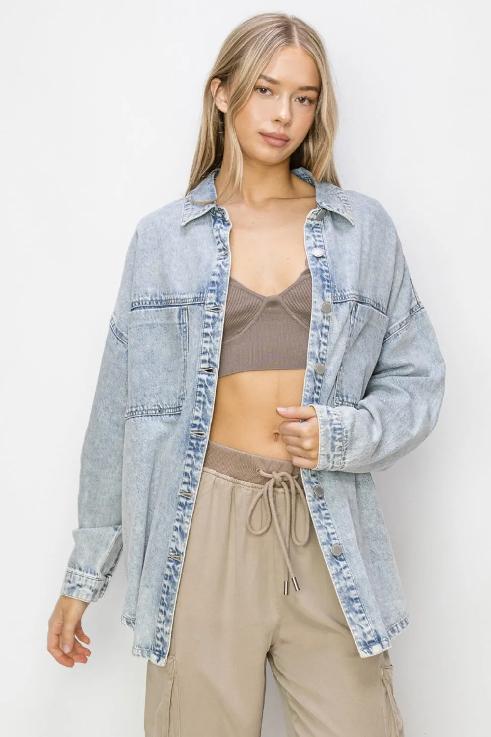 Ronni Button Up Long Sleeve Denim Shacket