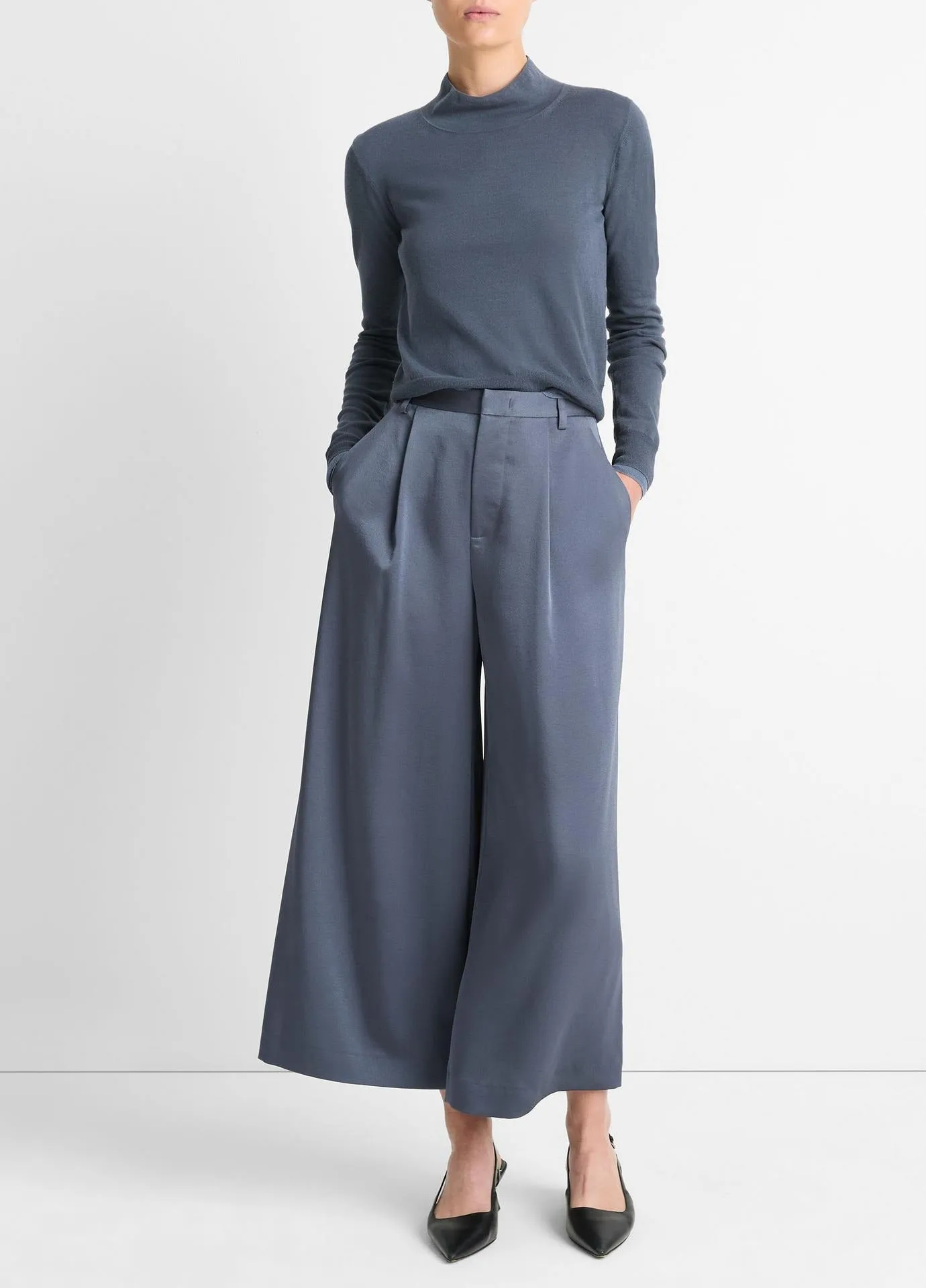 Vince Mid-Rise Satin Culotte in Dark Water